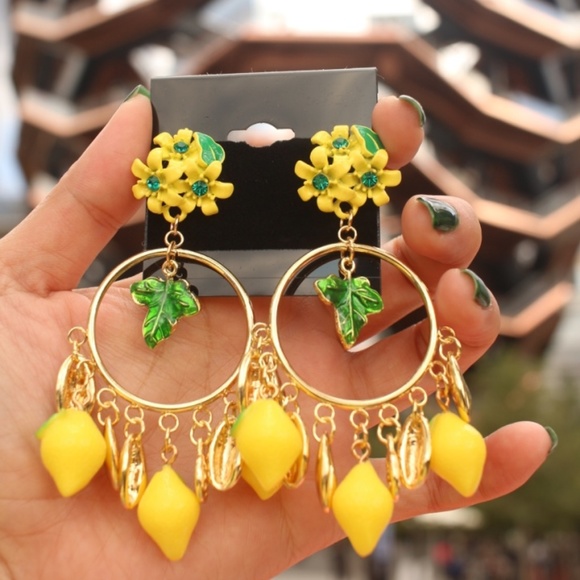 Jewelry - New Positano Lemon fruits dangle Chandelier hoops